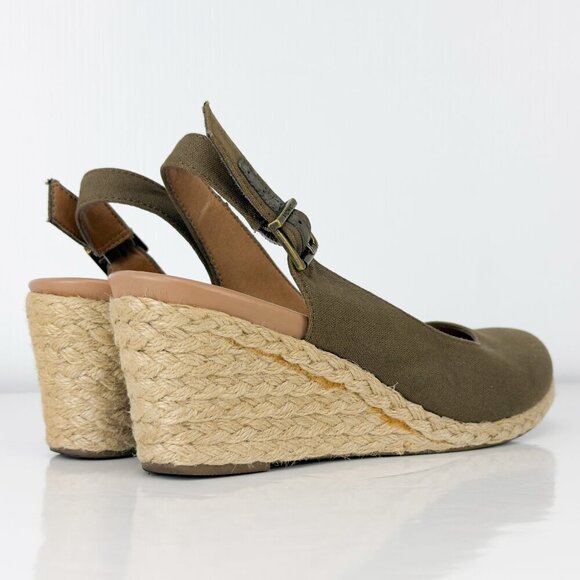 VIONIC Aruba Coralina Canvas Wedges Slingback Rattan Olive Green Espadrilles 7 - Picture 4 of 13